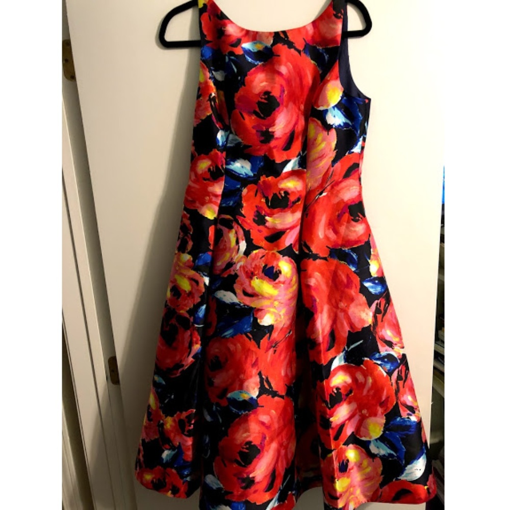 Floral Midi Sleeveless Party Dress with V Back